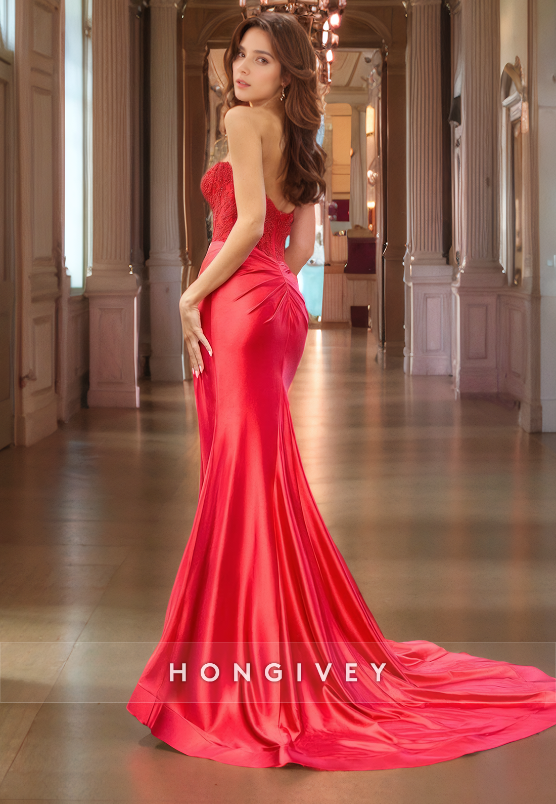 Sexy Red Applique Sweetheart Sheath Sleeveless Satin Evening Dress