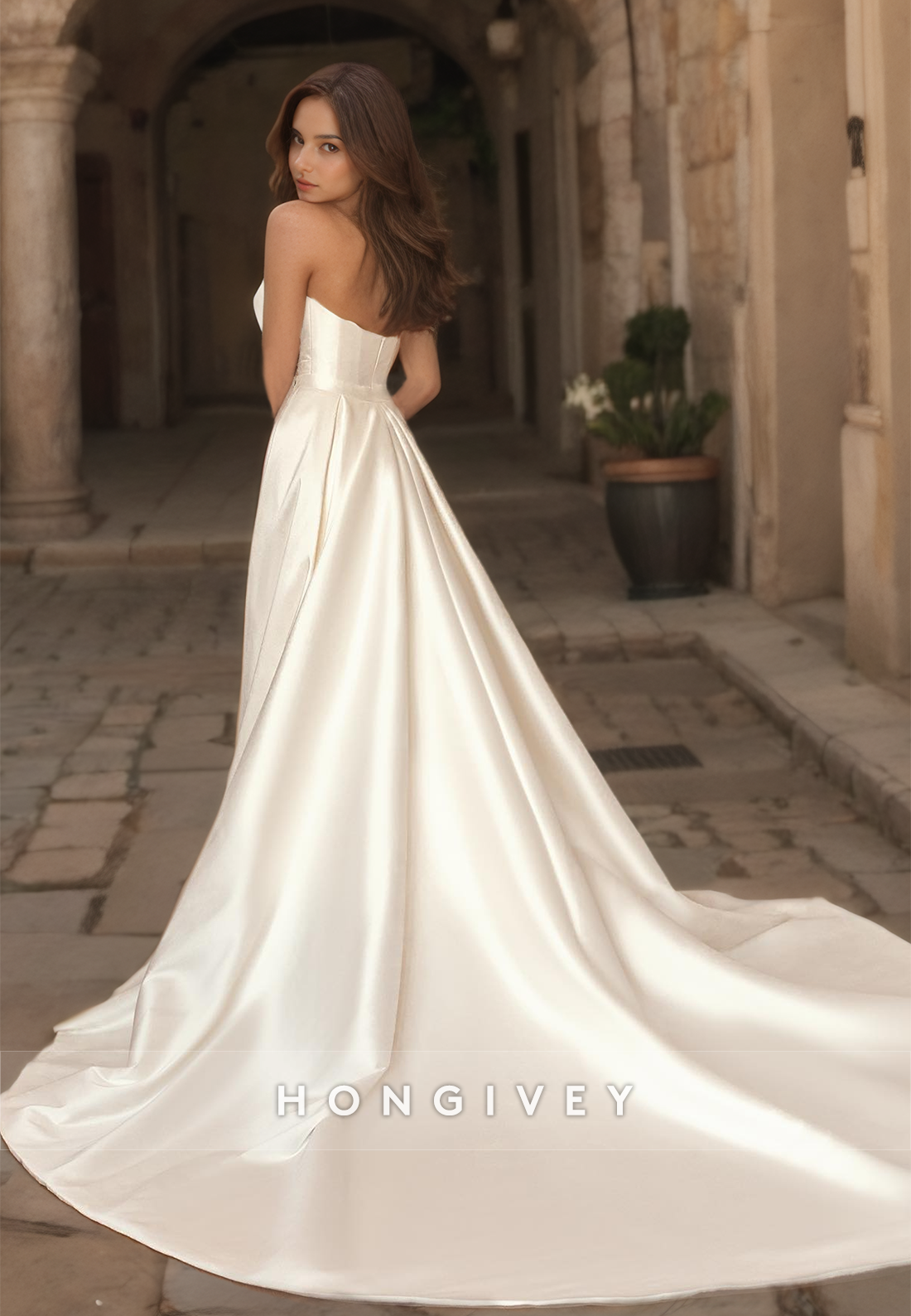 Sexy Satin Aline Sweetheart Sleeveless Empire Ruched With Overskirt Train Wedding Dress