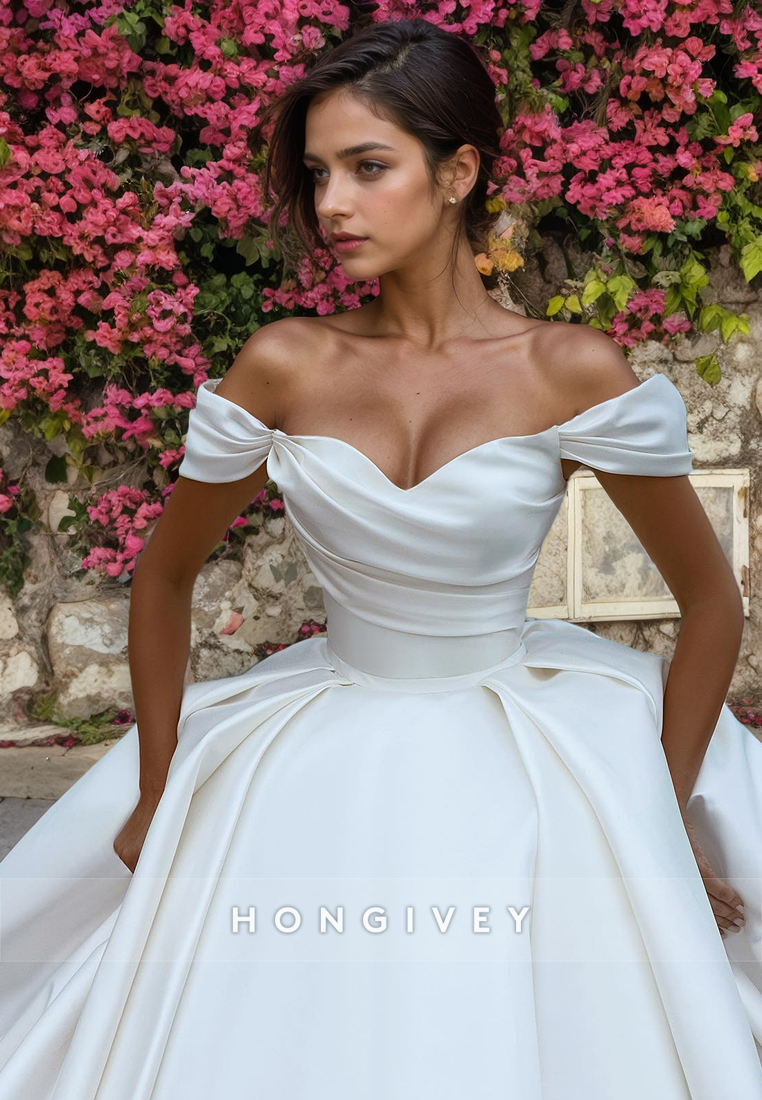 Chic Satin Aline Offshoulder Sleeveless Wedding Dress