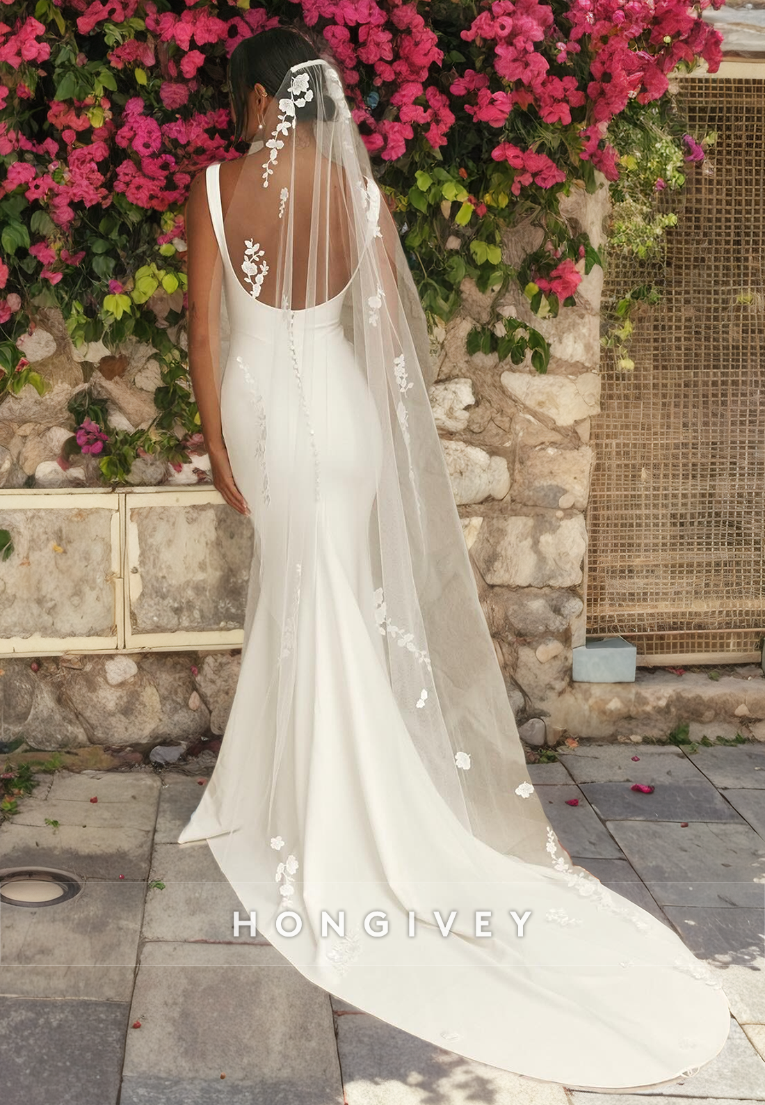 Simple Satin Trumpet Spaghetti Straps With Train Beach Wedding Dress