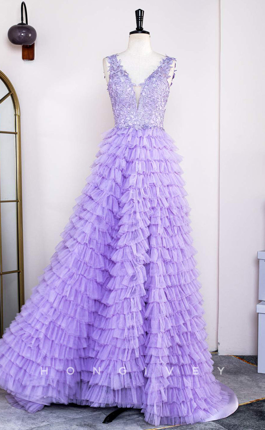 L Sexy Tulle Aline Vneck Sleeveless Empire Appliques Beaded Party Prom Evening Dress