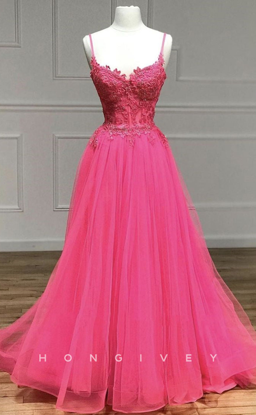 L Sexy Tulle Aline Sweetheart Spaghetti Straps Empire Beaded Appliques Party Prom Evening Dress