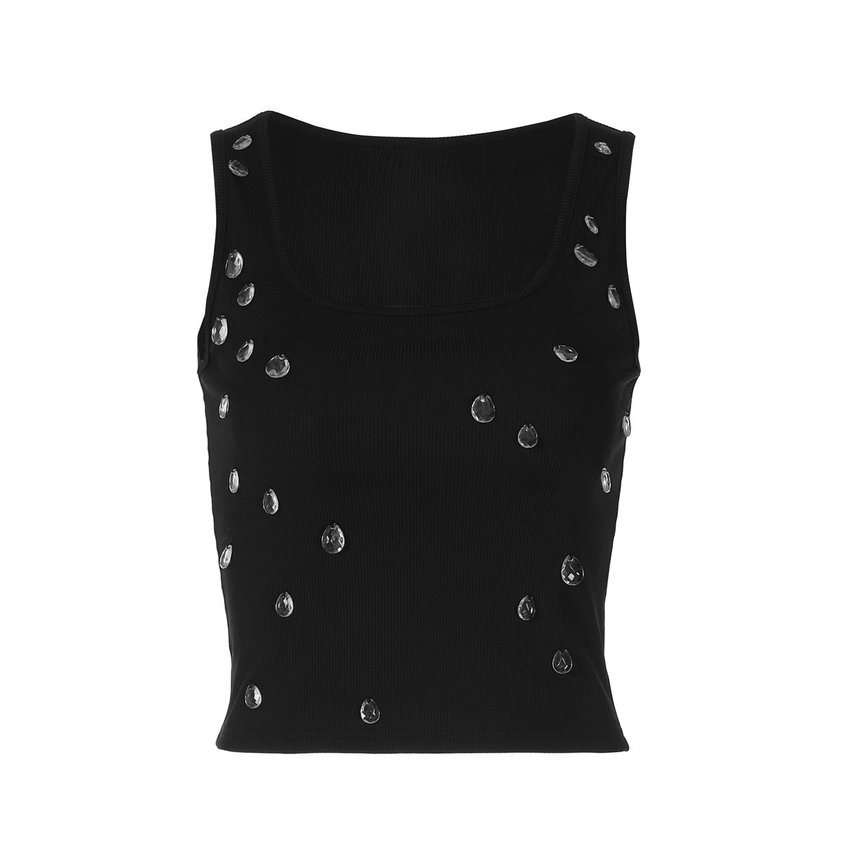 Women Clothing Winter Sexy Slim Fit Cropped U Collar Small Vest Beaded Top