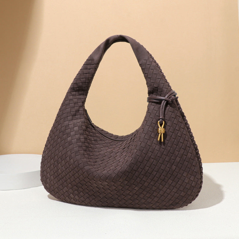 Woven Bag Dumplings Bag Hand Carry Office Underarm Bag Autumn Winter Retro Suede Surface Soft Leather