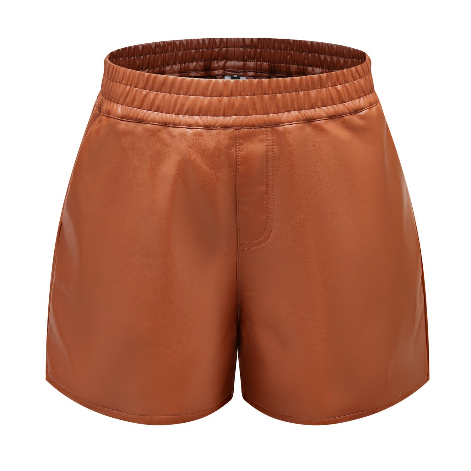 Women Simple Faux Leather Shorts Casual Loose Shorts Bottoms camel