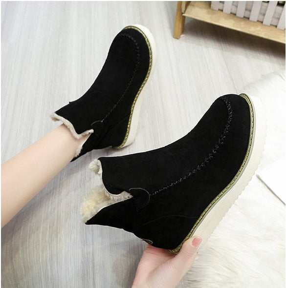 Women Boots Winter Ladies Platform Cotton Padded Boots Solid Color Slip on Warm Booties Black