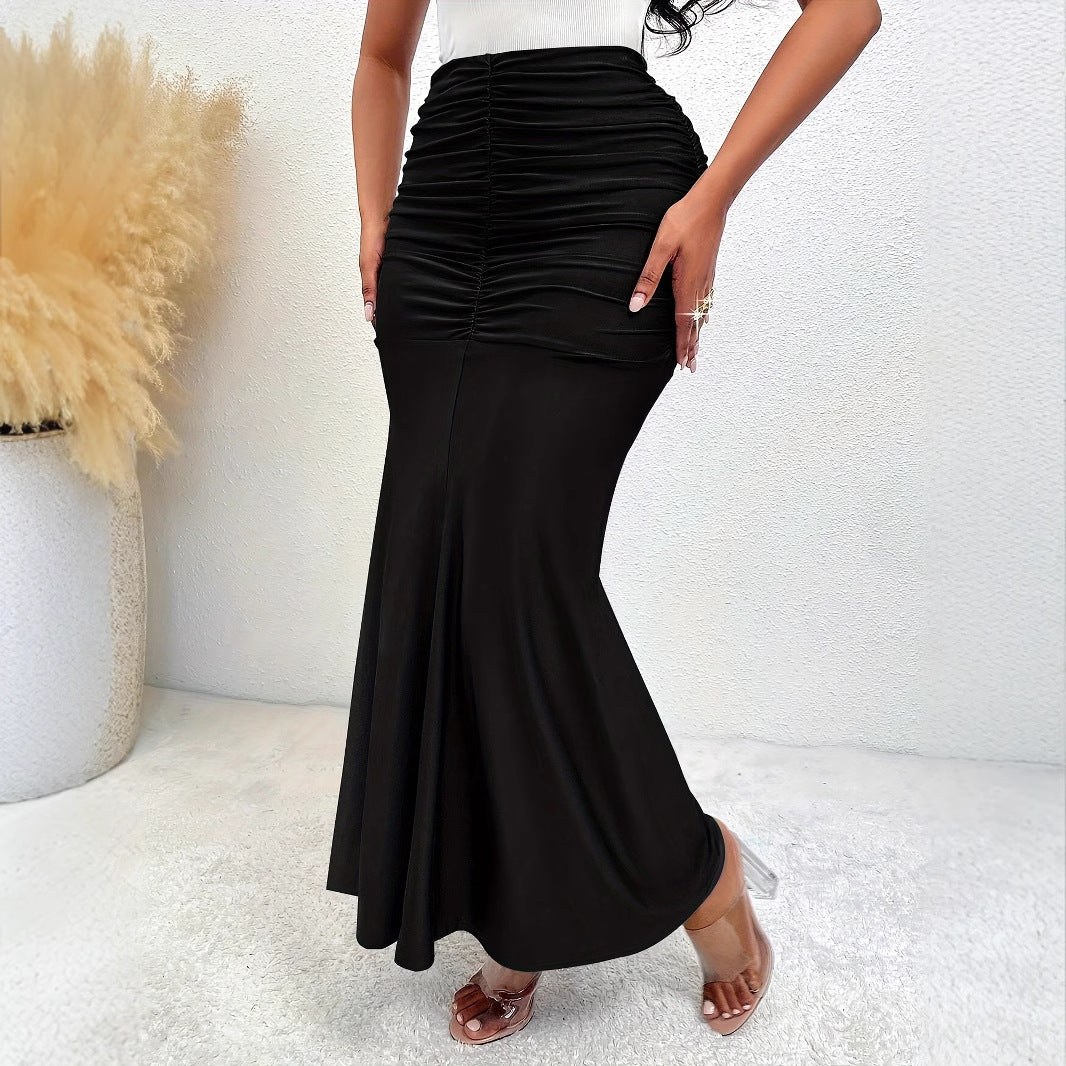 Women Clothing Elegant Elastic Waist Pleated Stretch Skirt Draping Effect Fishtail