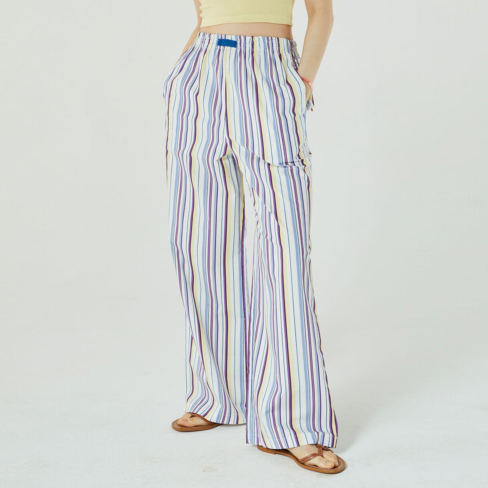 Women Clothing Striped Wide Leg Trousers Casual Street Loose High Waist Trousers Stripe