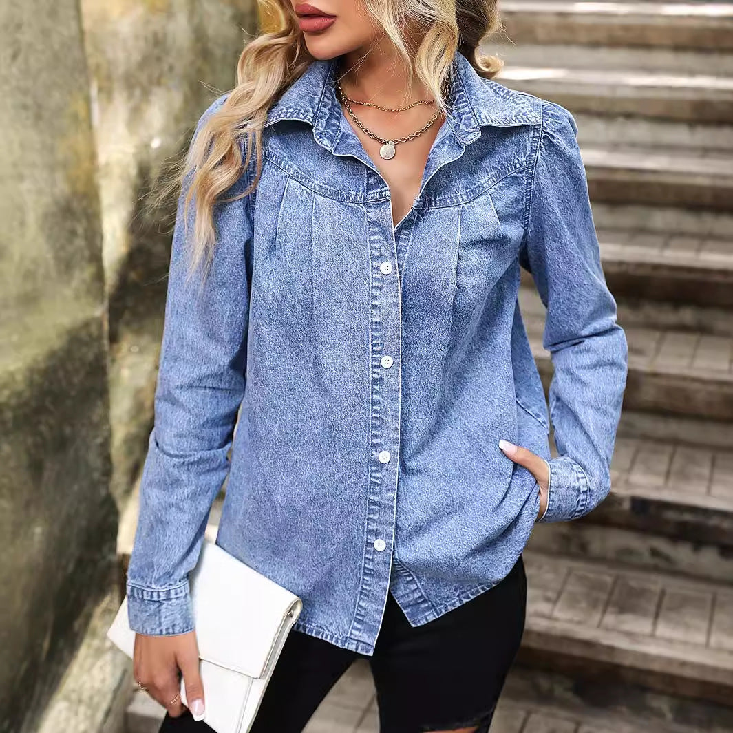 Women Clothing Loose Denim Shirt