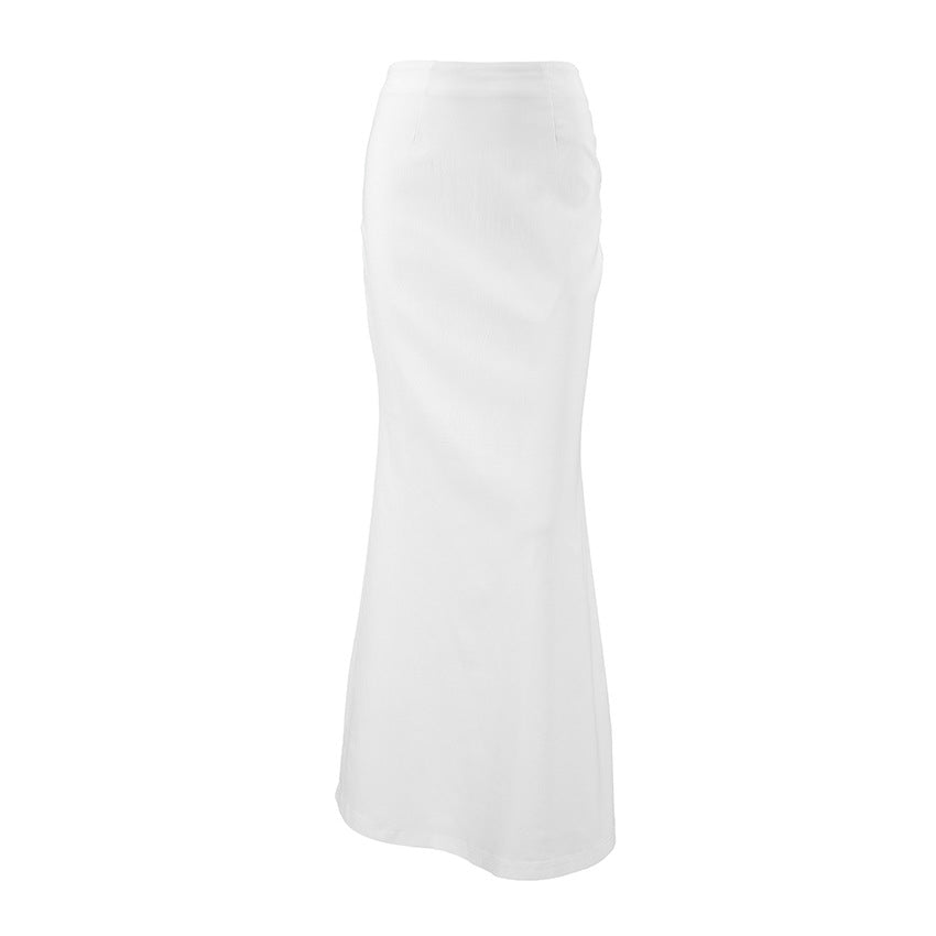 White Slim Fit Sheath Fishtail Skirt Spring Summer Without Belted