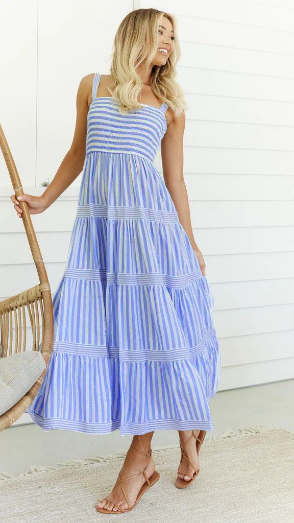 Women Clothes Strap Backless Dress Maxi Dress Striped Dress for Women