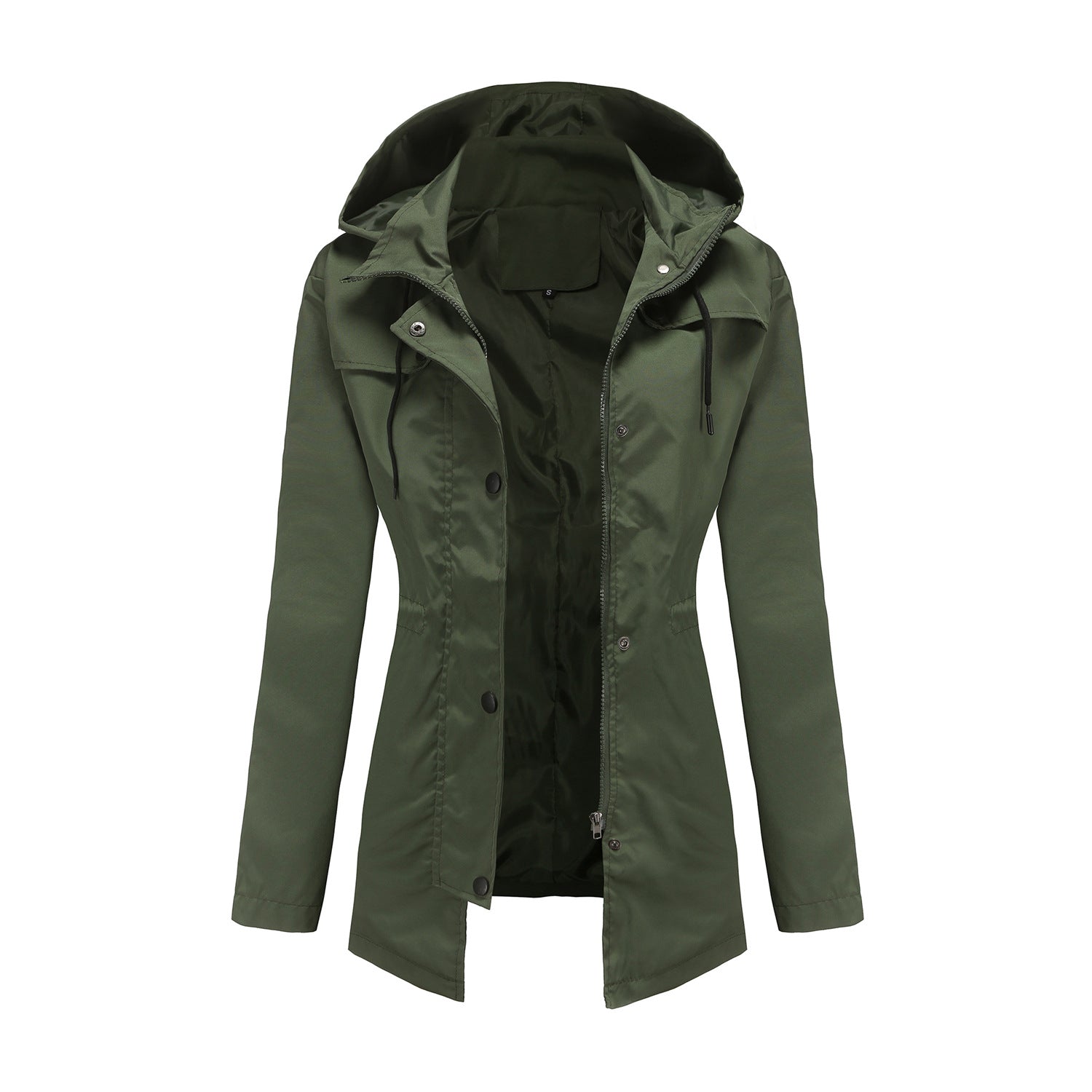 Windbreaker Women Women Mid Length Cardigan Hooded Coat Outdoor Raincoat Army Green