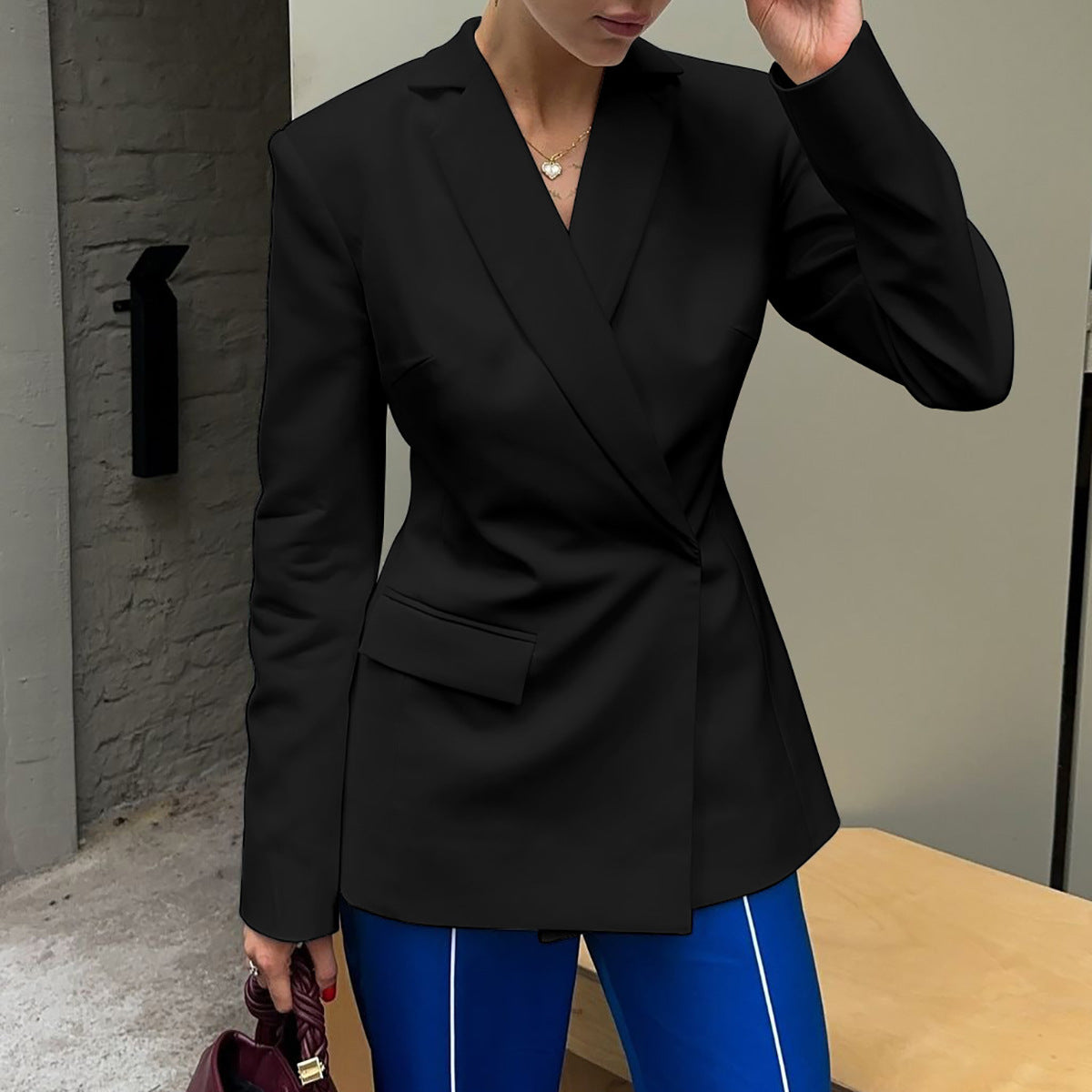 Women Clothing Autumn Winter Sexy Backless Slim Fit Long Sleeve Blazer Women Black