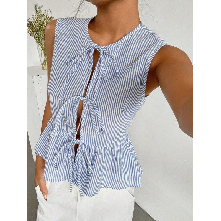 Summer Women Casual Drawstring Sleeveless Shirt