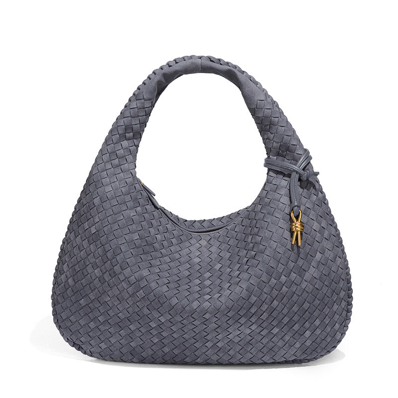 Woven Bag Dumplings Bag Hand Carry Office Underarm Bag Autumn Winter Retro Suede Surface Soft Leather One Size Warm Gray