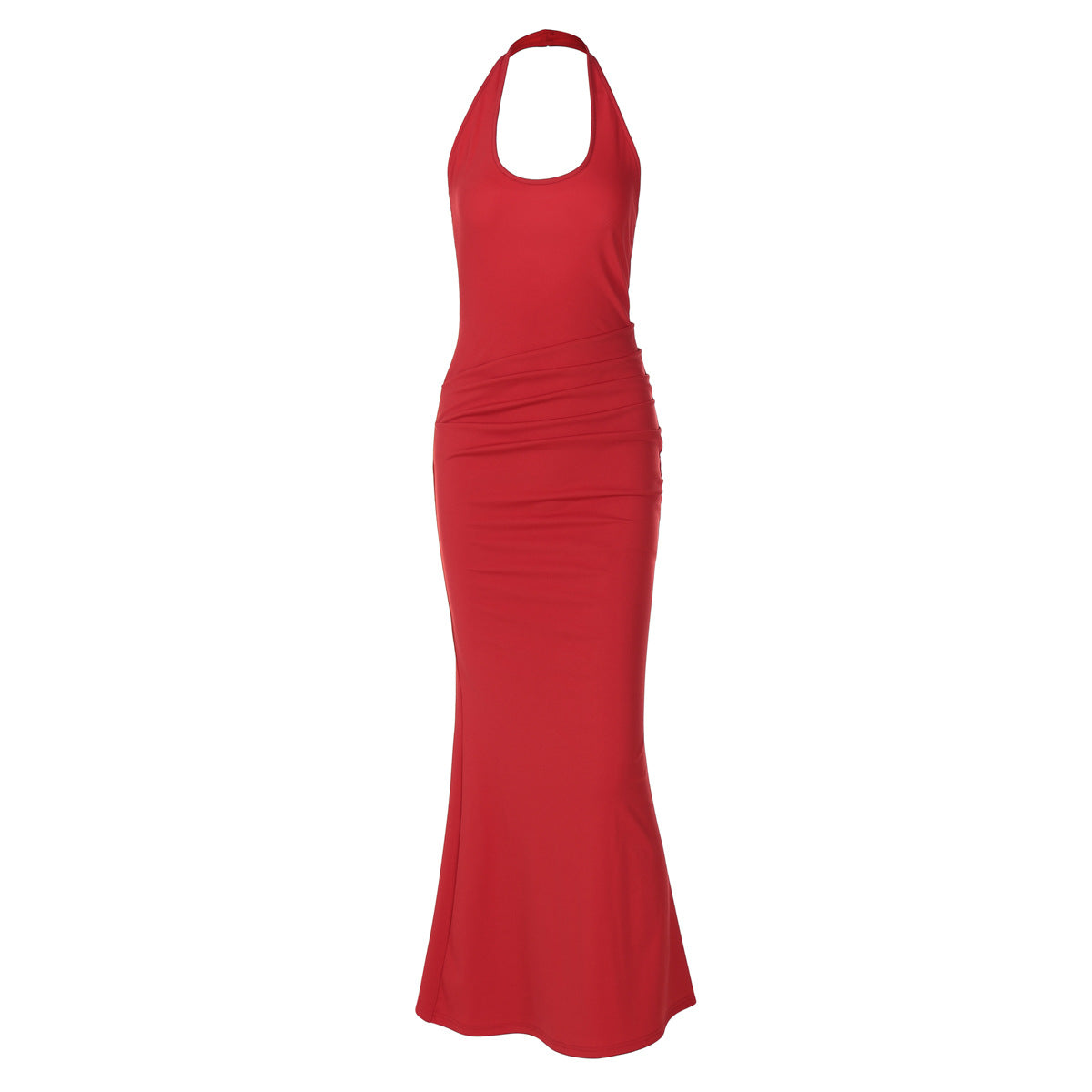 Women Clothing Sexy Deep V Plunge neck Hollow Out Cutout out Halter Slim Solid Color Sleeveless Sheath Dress