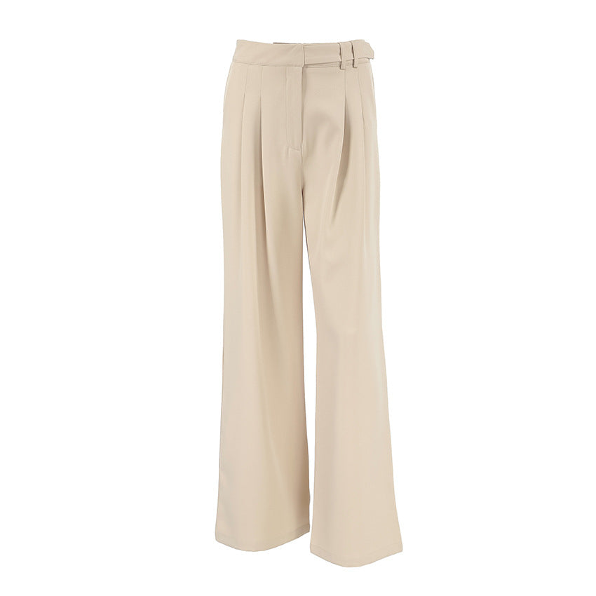 Spring Summer Casual Khaki Match Loose High Waist Wide Leg Pants Retro Office Pocket Work Pant for Women