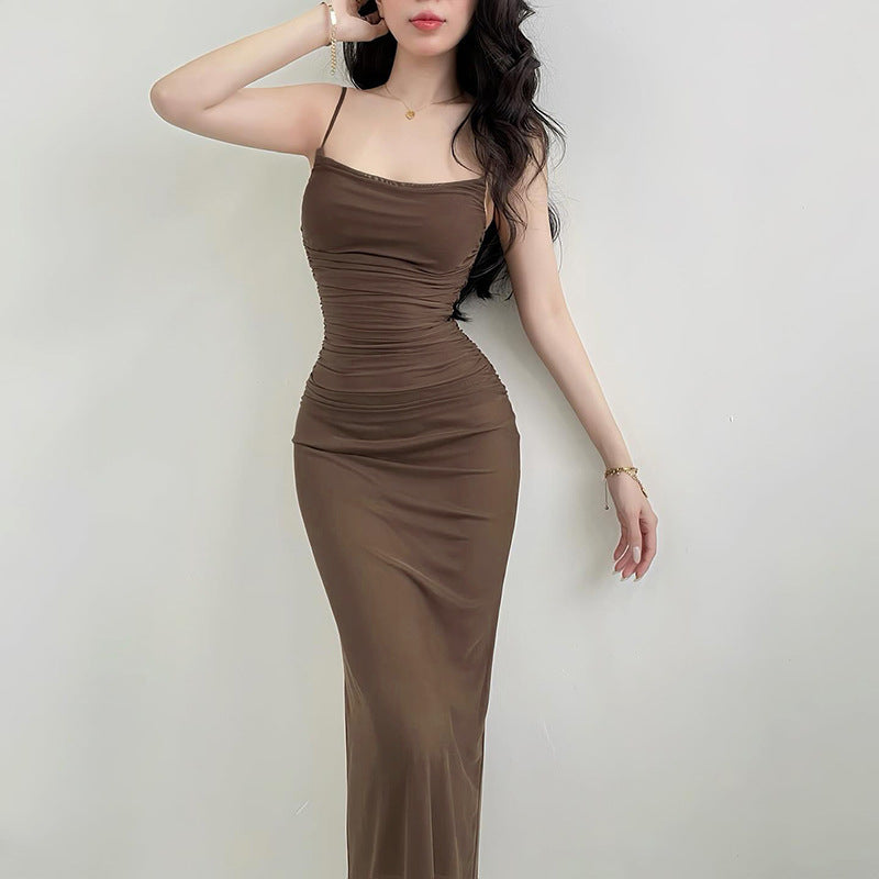 Summer Type Hip Elegant Sexy Straps Tulle Slim Fit Dress Women