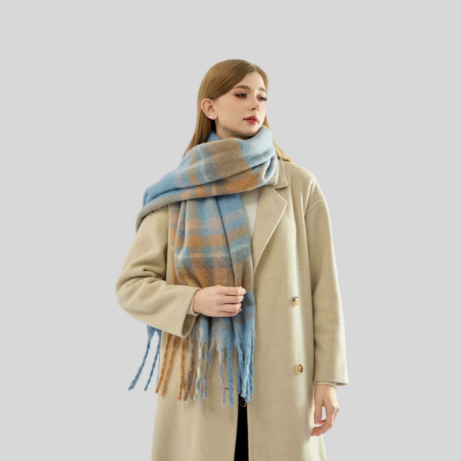 Winter Plaid Color Matching Tassel Scarf Women Autumn Winter Thick Warm Scarf High Grade Plaid Scarf