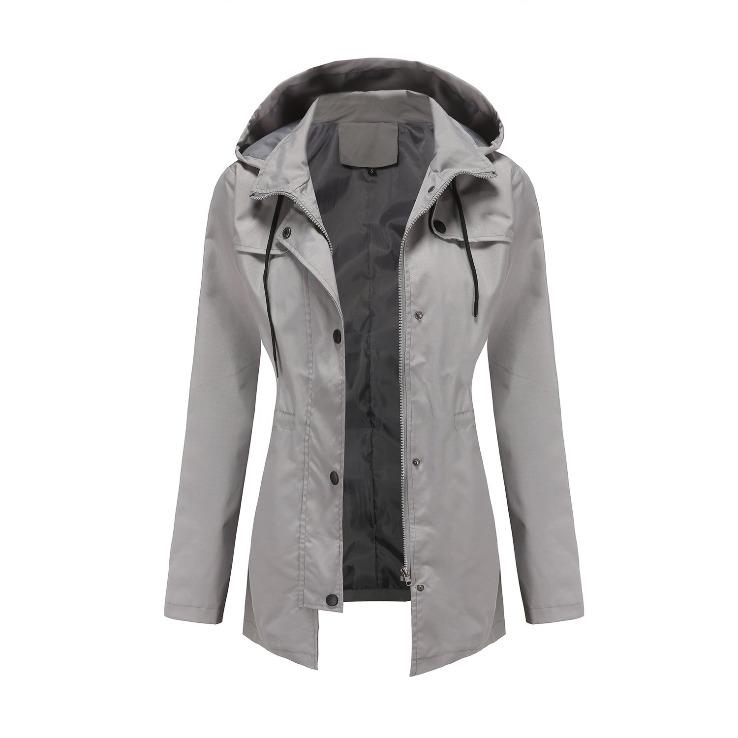 Windbreaker Women Women Mid Length Cardigan Hooded Coat Outdoor Raincoat Gray