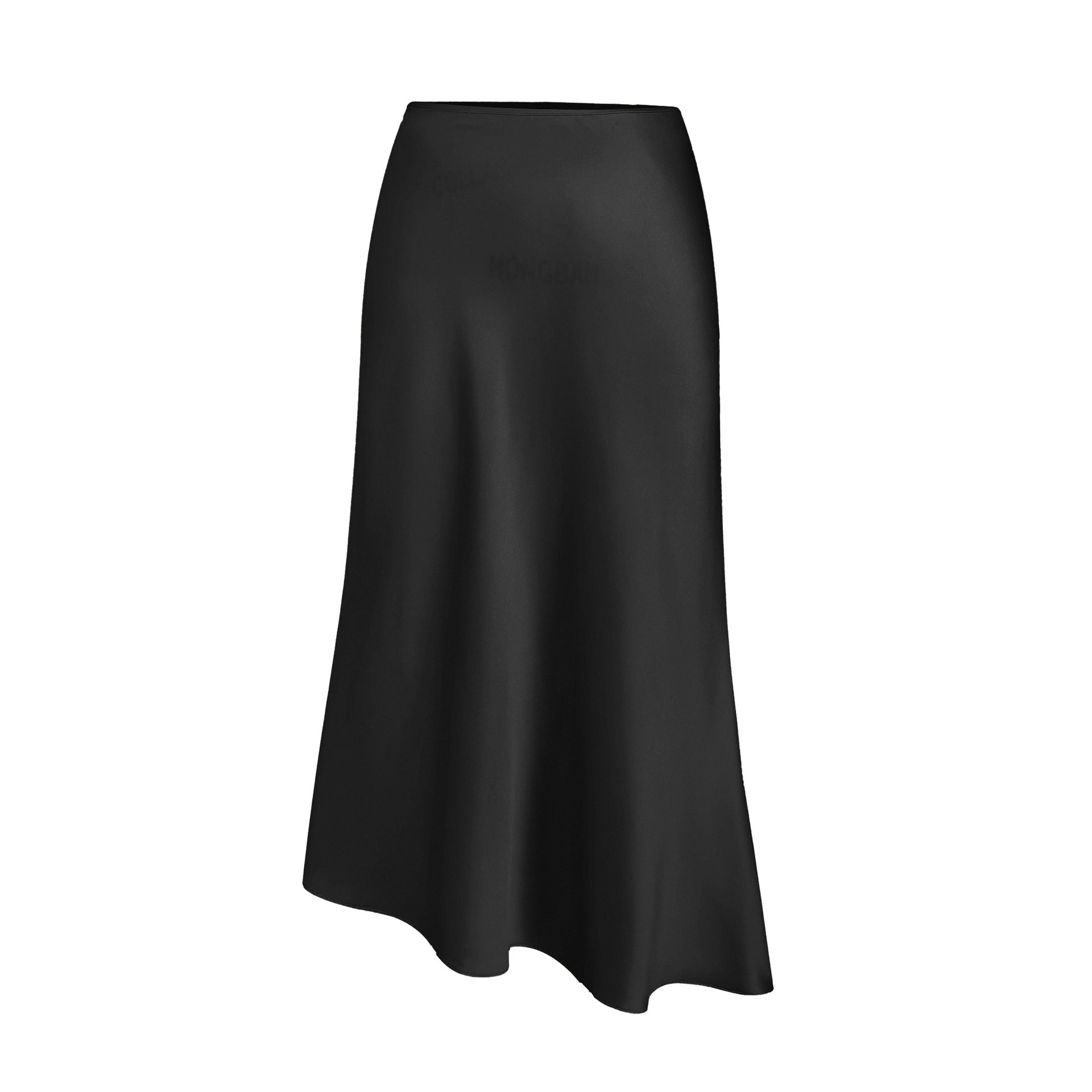 Women Clothing Satin Skirt Asymmetric High Waist Elastic Long Skirt Elegant Slit Skirt Black