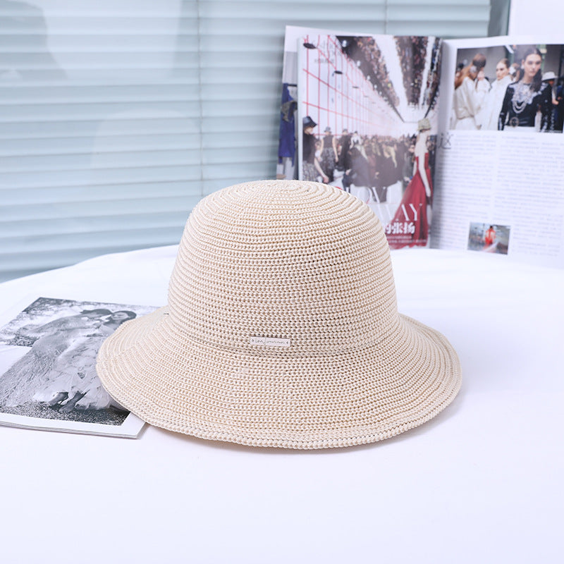 Women Autumn Thin Casual Fisherman Hat Sun Proof Simple Hat Face Covering Crochet Hollow Out Cutout Cap One Size Ivory