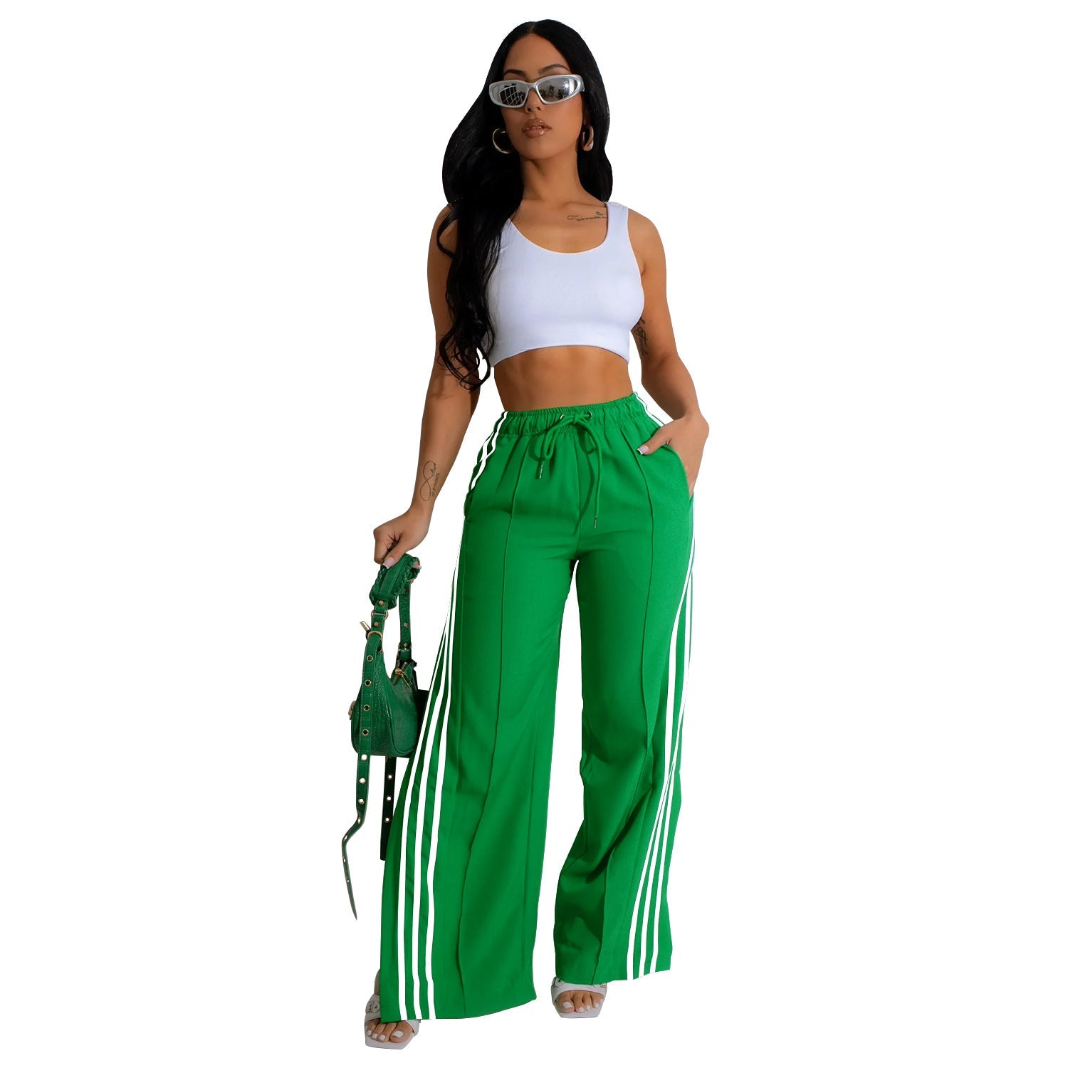 Women Wear Single Pants Solid Color Sports Pants Multicolor Green