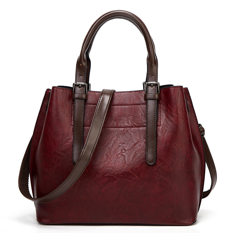 Women Retro Handbag Contrast Shoulder Women Big Bag One Size Burgundy