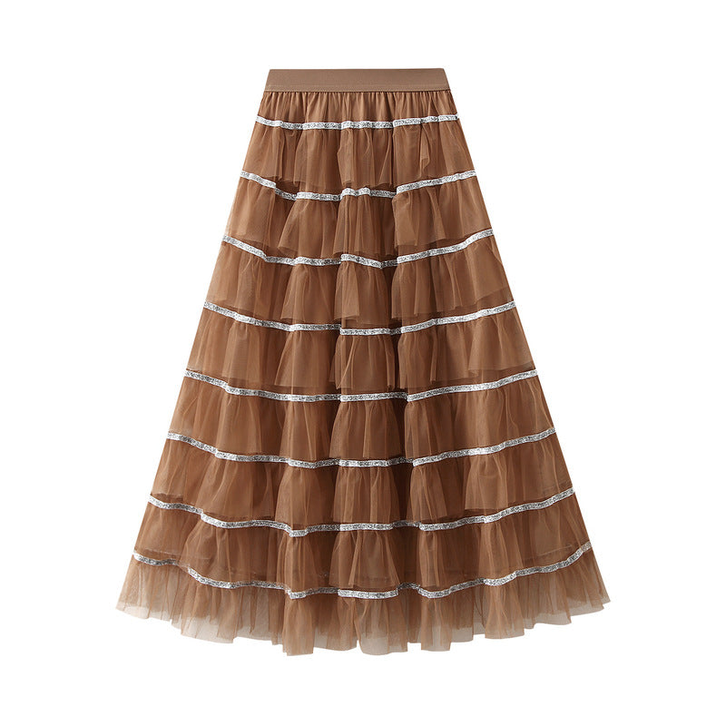 Women Autumn Winter High Waist Slimming Midi Skirt One Size Khaki