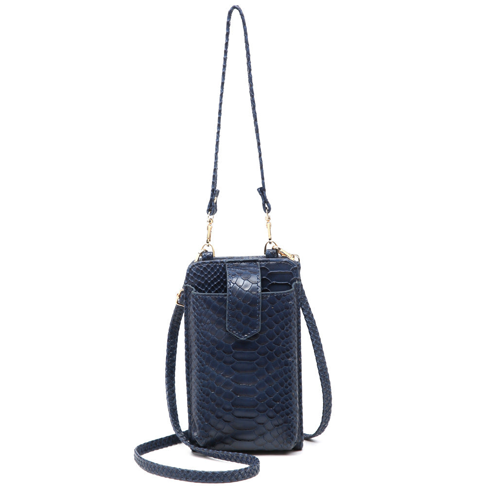 Women Bags Mobile Phone Bag Snake Pattern Ostrich Grain Shoulder Messenger Bag One Size Serpentine Dark Blue