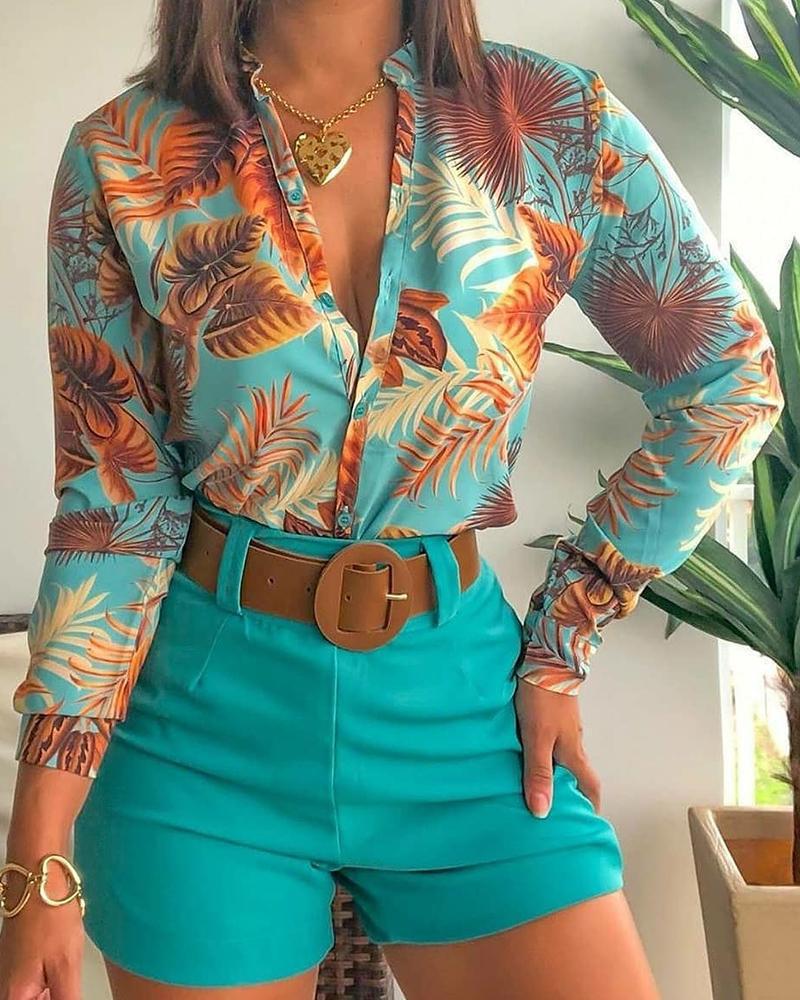 Women's Clothing Two Piece Sets Arrival Young Digital Printing Stand Collar Long Sleeve Shirt Women Tops Green [Suit]]