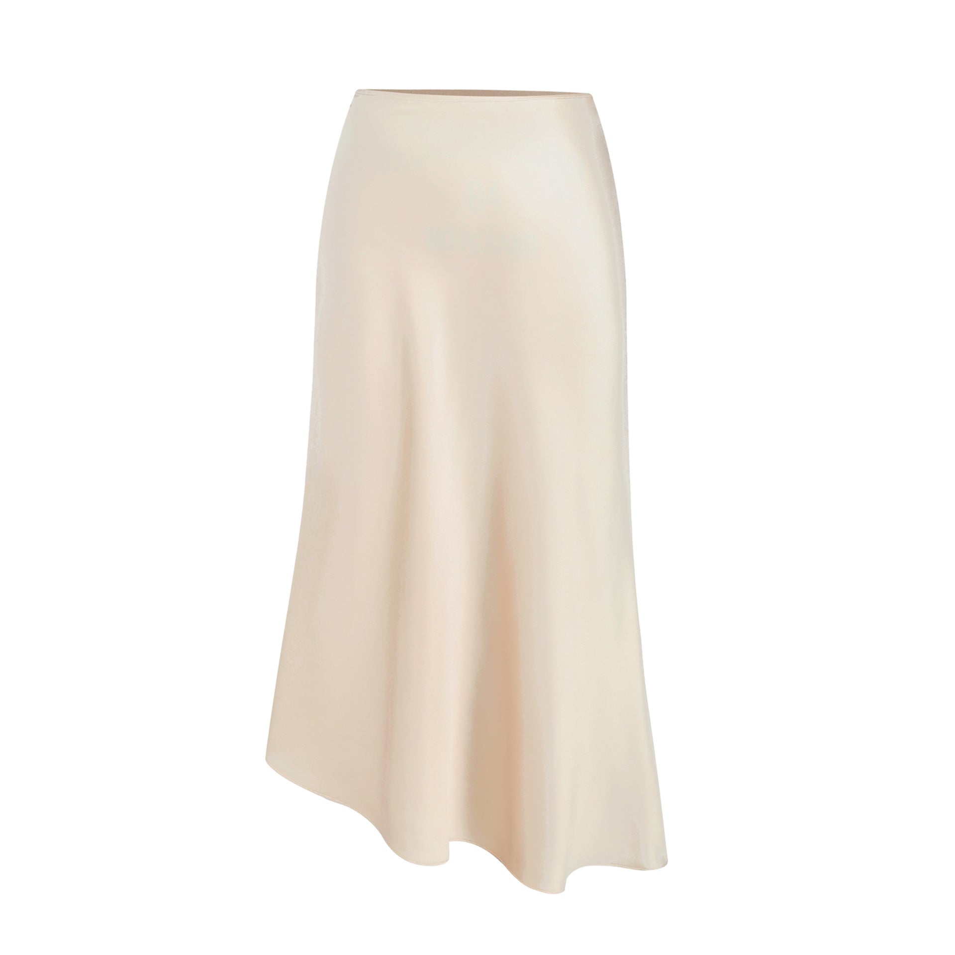 Women Clothing Satin Skirt Asymmetric High Waist Elastic Long Skirt Elegant Slit Skirt Ivory