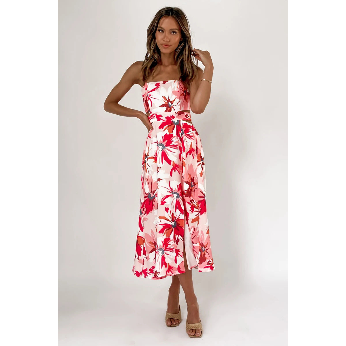 Spring Summer Digital Floral Print Fresh Vestidos Sweet Back Lace-up Estampado Floral Dress