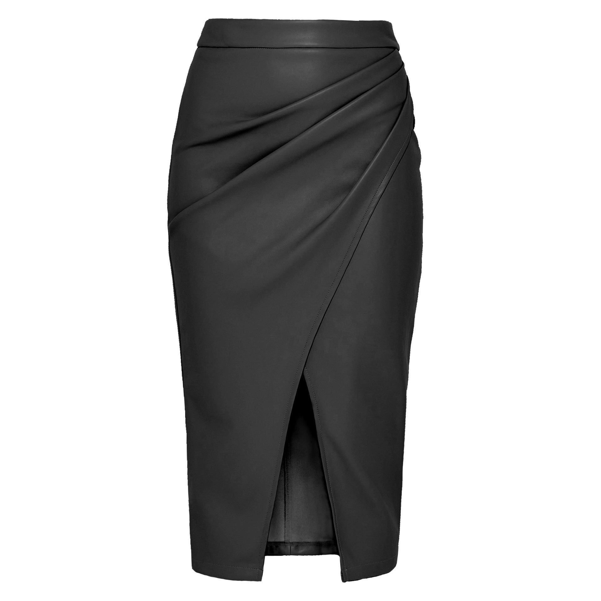 Women Clothing Faux Leather Split Skirt Autumn Winter High Waist Zipper Heap Pleated Leather Skirt Sexy Hip Skirt Black