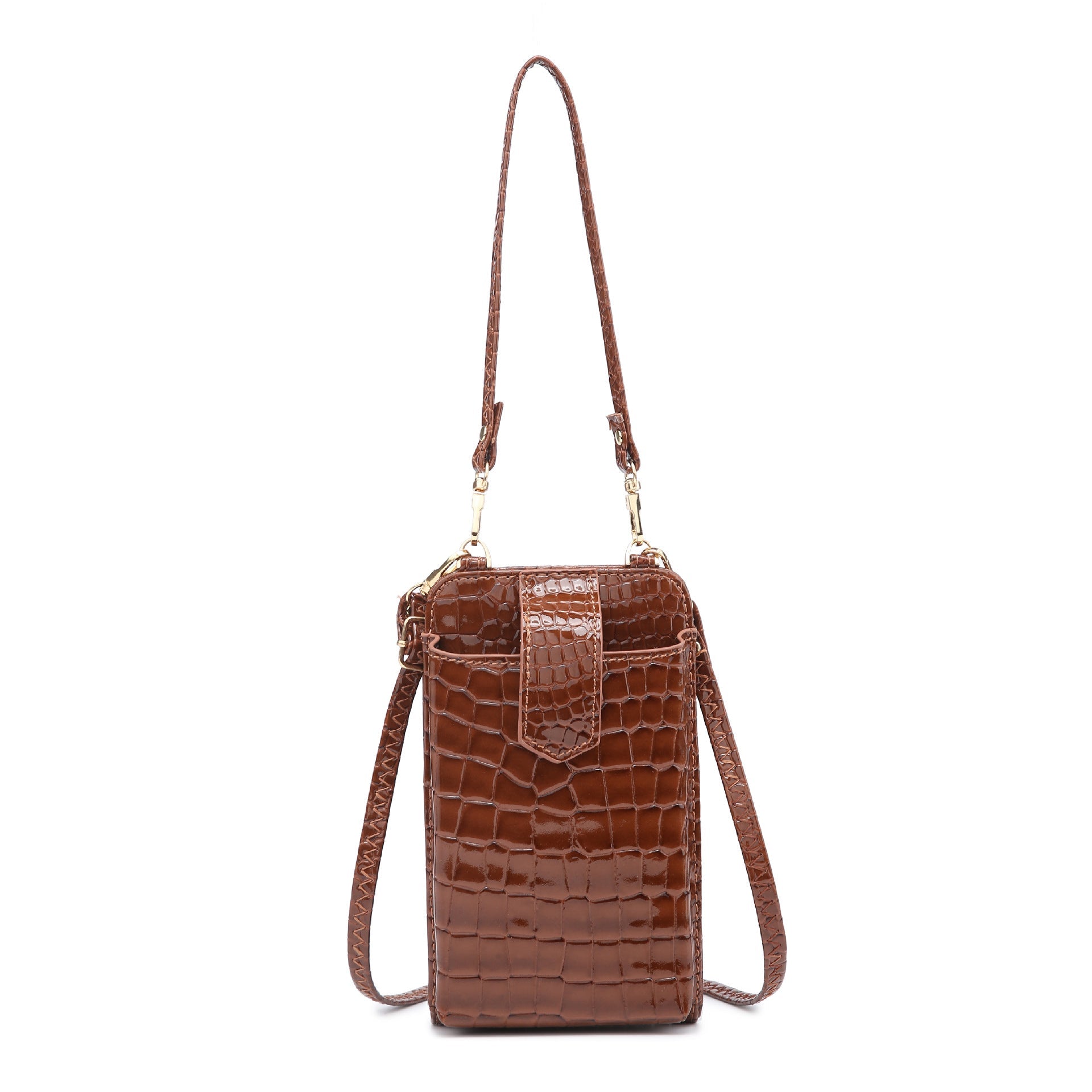 Women Bags Mobile Phone Bag Snake Pattern Ostrich Grain Shoulder Messenger Bag One Size Crocodile Pattern Brown