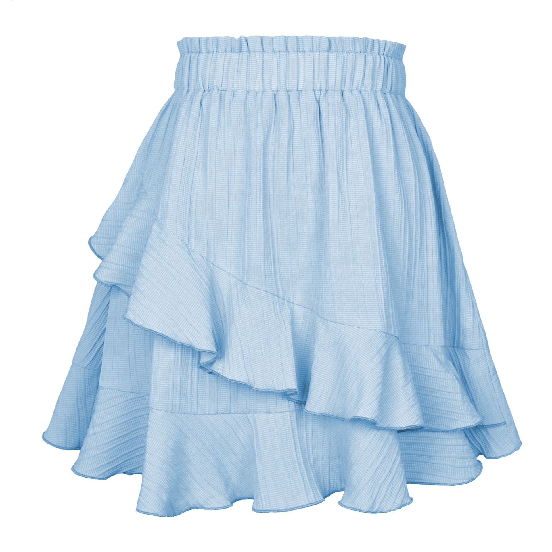 Summer Ruffled Skirt Women Clothing High Waist Irregular Asymmetric Solid Color Skirt Blue