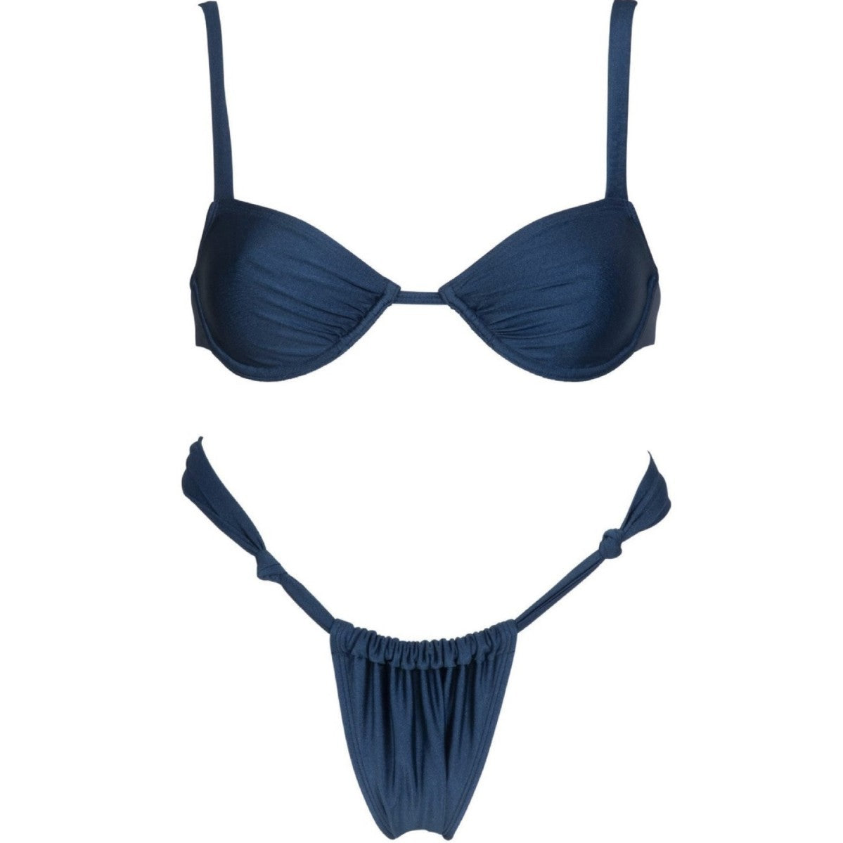 Summer Sexy Split Swimsuit Women Solid Color Nylon Bikini with Steel Navy Blue