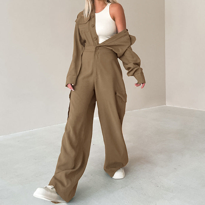 Workwear Mountain Long Sleeved Trousers Jumpsuit Autumn Winter Women Clothing Khaki