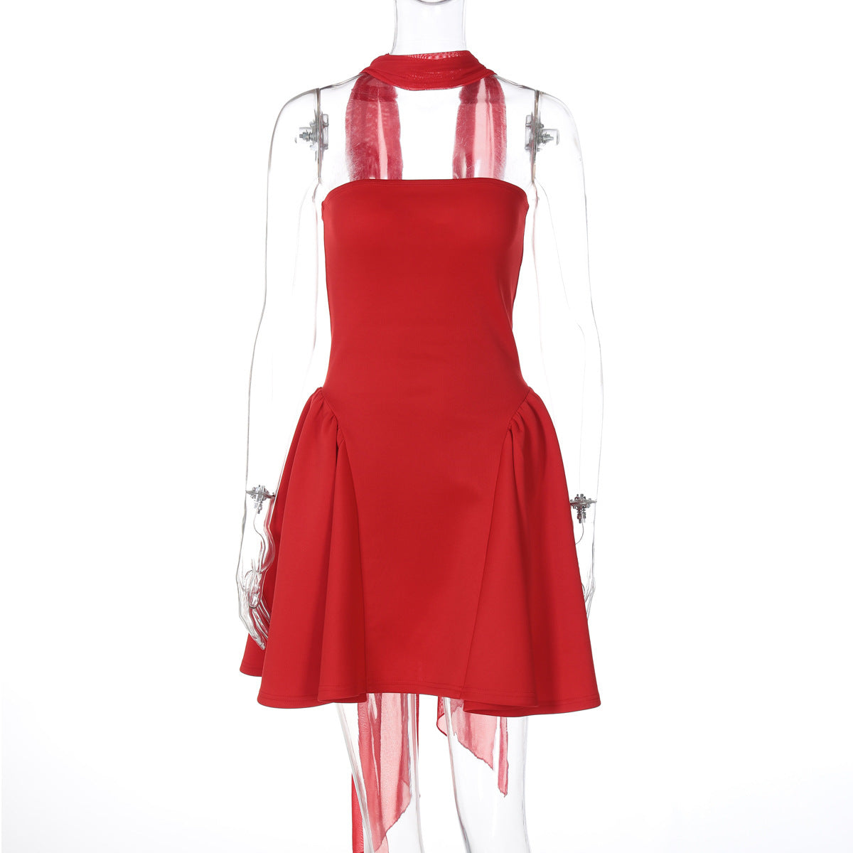 Women Clothing Winter Sexy Back Zipper Tube Top Short Type Dress Red