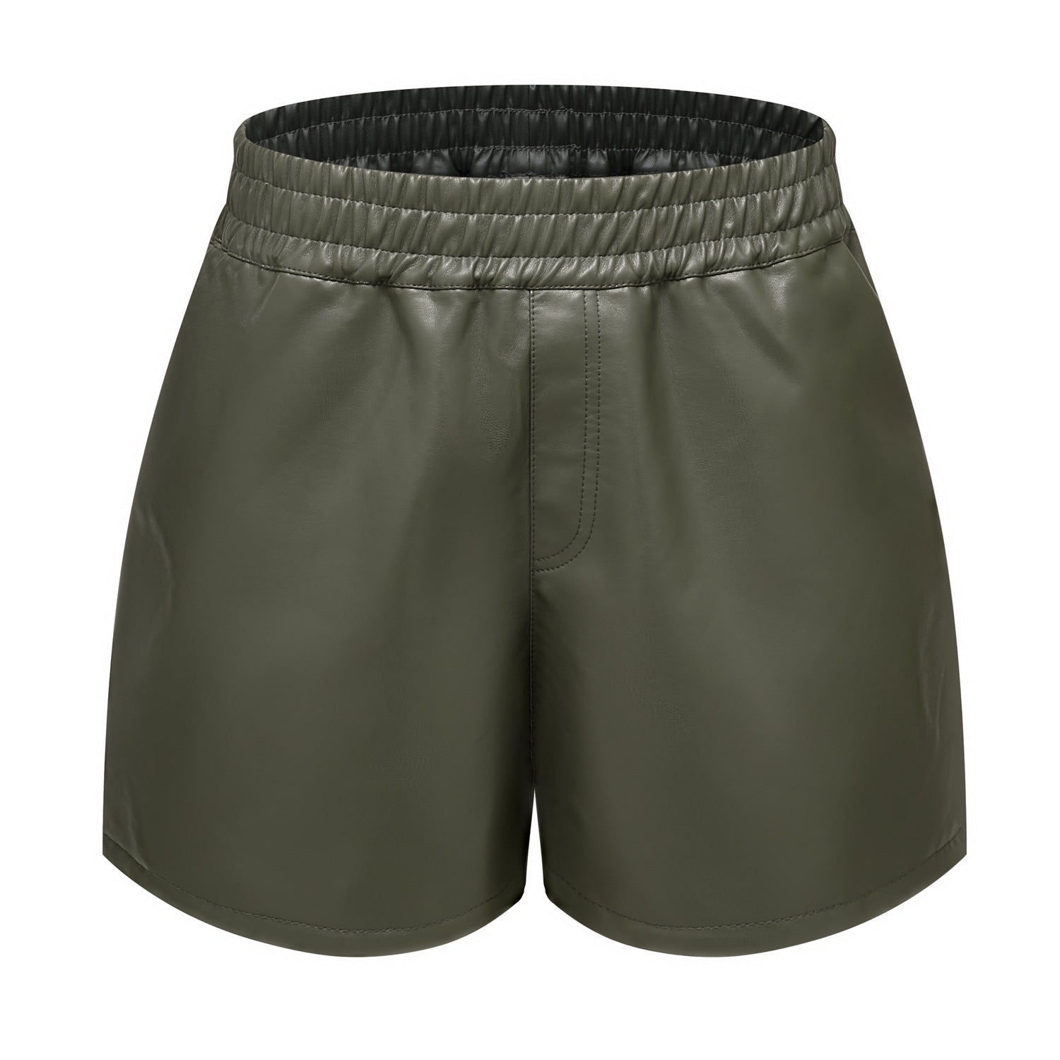 Women Simple Faux Leather Shorts Casual Loose Shorts Bottoms Army Green