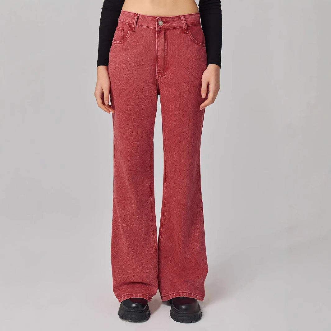 Women Clothing Casual Wide Leg Straight Denim Trousers