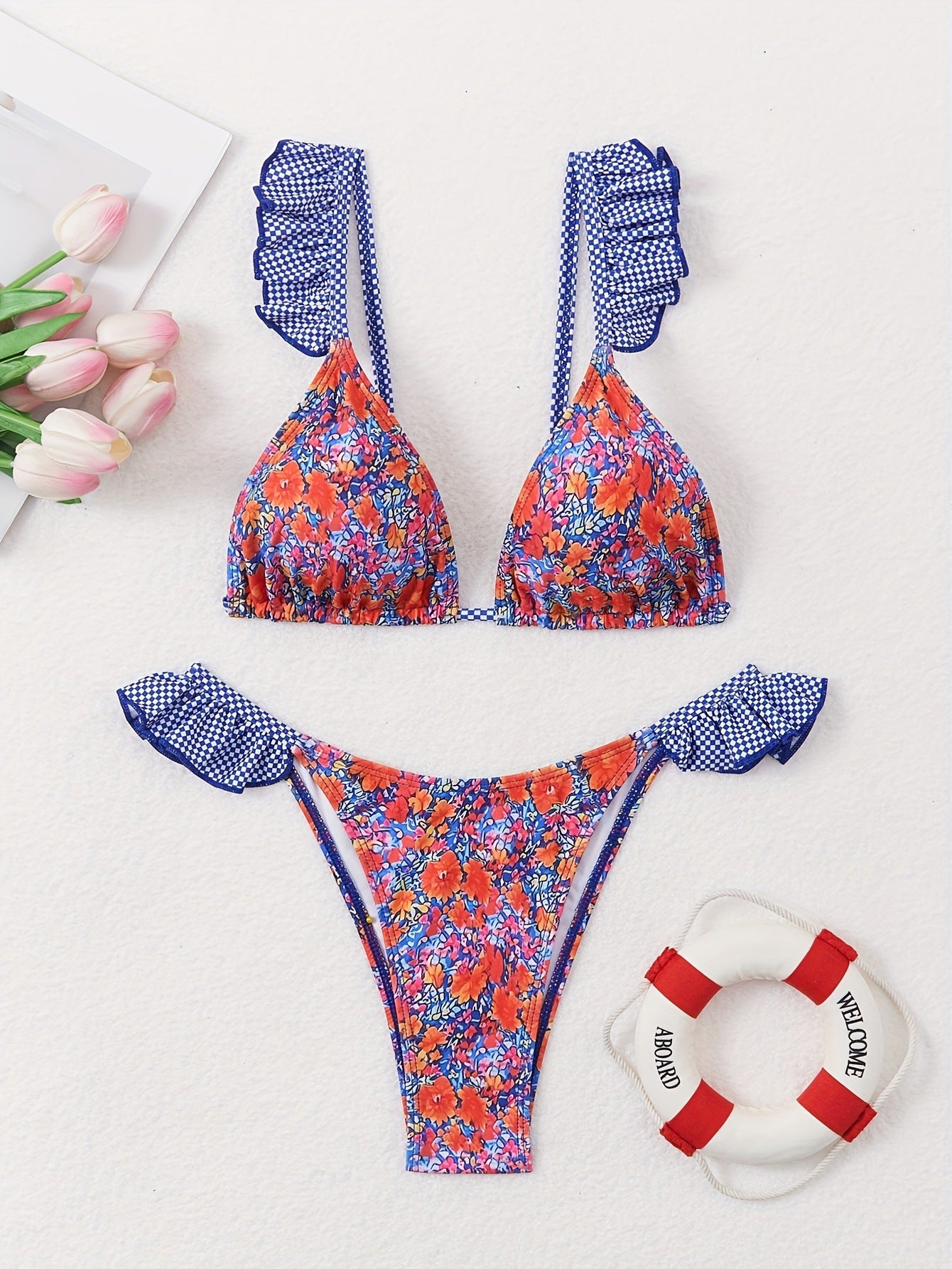 Vintage Small Floral Bikini Swimsuit Women Sexy Multi