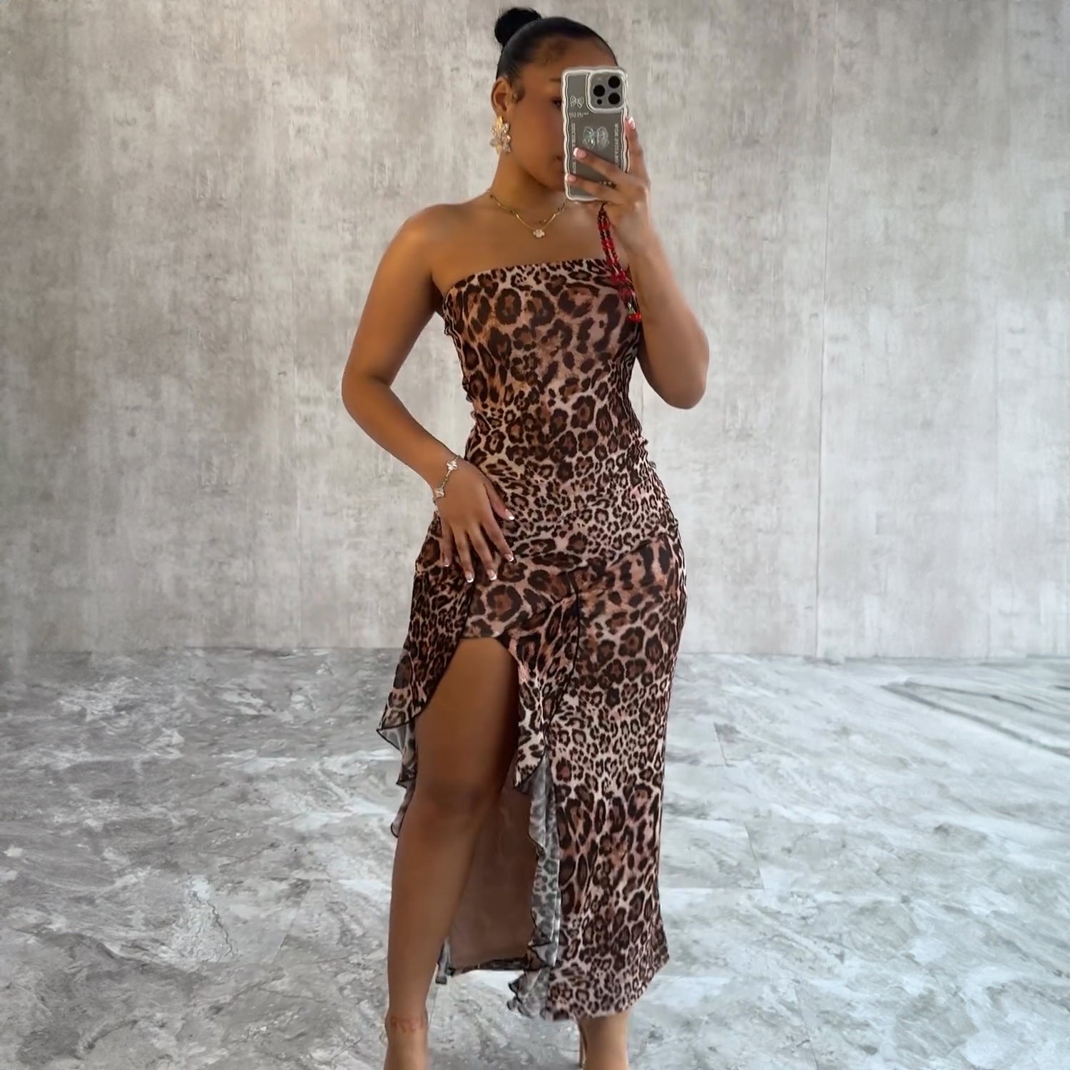 Summer Sexy Slim Leopard Print Split Sexy Dress Women Clothing