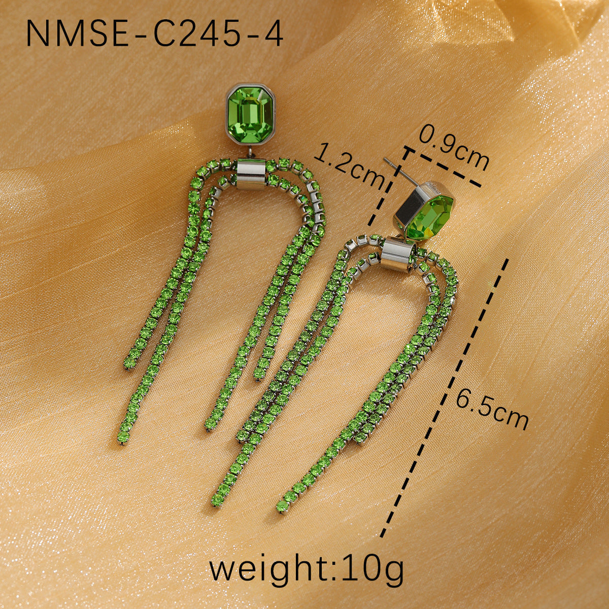 Tassel Pearl Titanium Steel Earrings Women Light Luxury High Grade Diamond Embedded Non Fading Stainless Steel Eardrop One Size NMSE-C245-4 Steel-Green