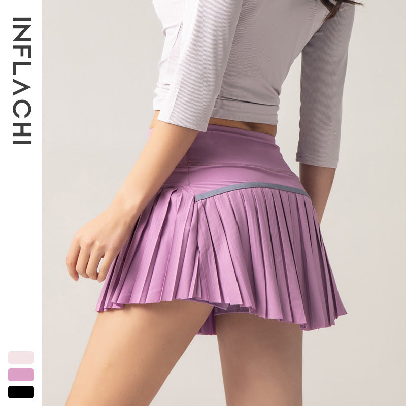 Summer Ultra-Short Pleated Skirt Sports Running Faux Two-Piece Skirt Sports Mini Skirt Tennis Skirt Anti-Exposure Purple