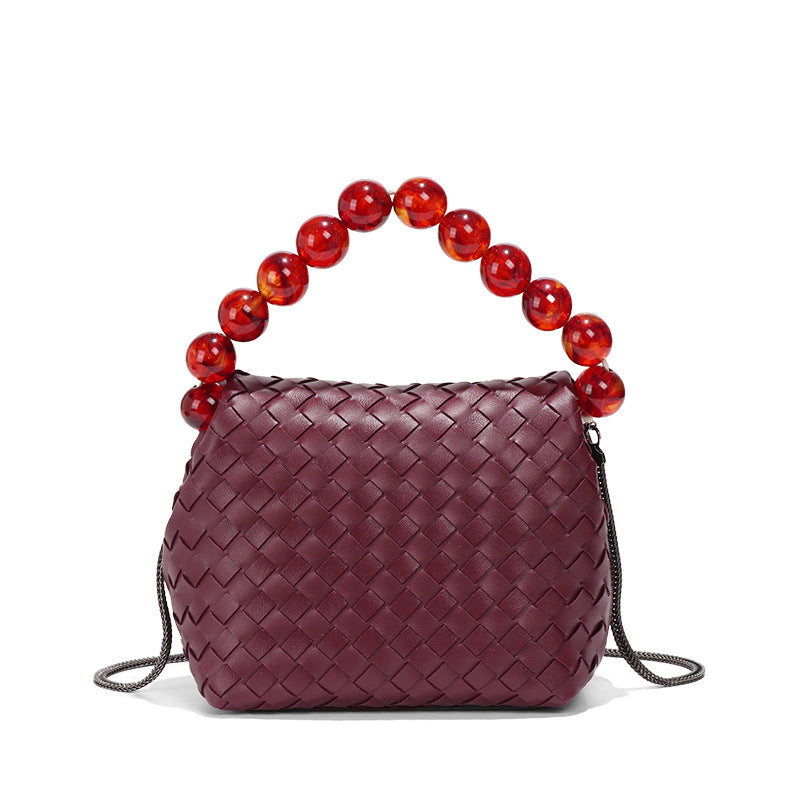 Vintage Weave Glass Handbag Niche All Match Shoulder Bag Trendy Simple Crossbody Bag Women One Size Wine Red