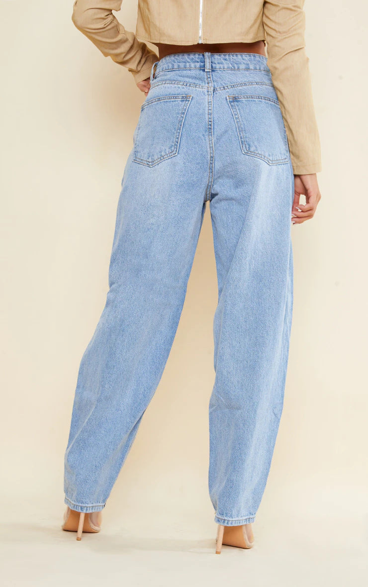 Women High Waist Loose Straight Washed Denim Trousers Harem Baggy Pants Street Radish Pants