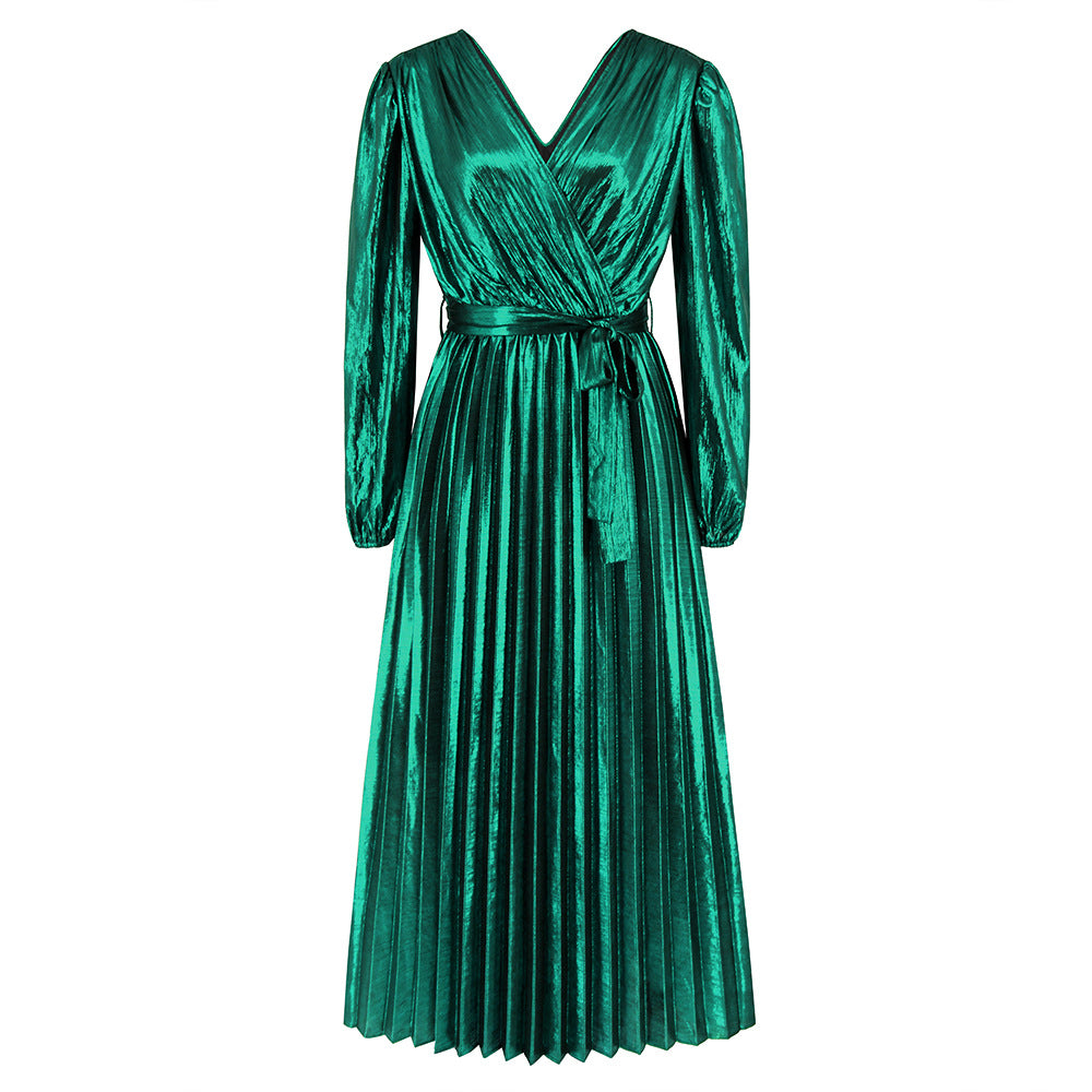 Women Clothing Slim Long Long Sleeve Evening Dress Elegant Sexy Dress Party Green