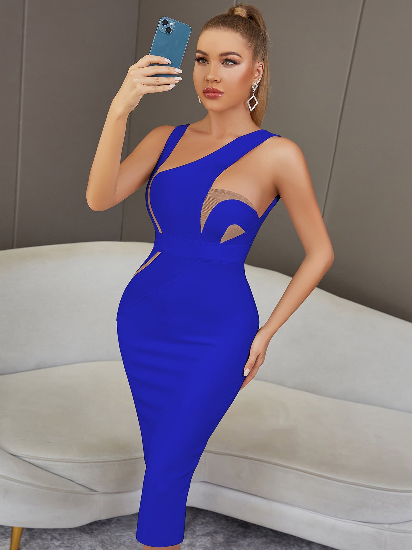 Summer Vest Sleeveless Sexy Backless White Mid Length Tight Bandage One Piece Dress Women Elegant Lady Of Note Evening Dress Blue