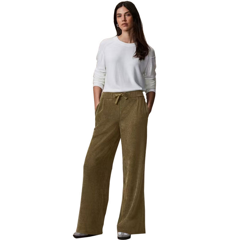 Women Solid Color Wide Casual Pants Army Green